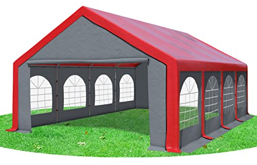 Stabilezelte Partyzelt 5x8m Modular Professional PVC 500 g/m² mit Fenster ROT GRAU