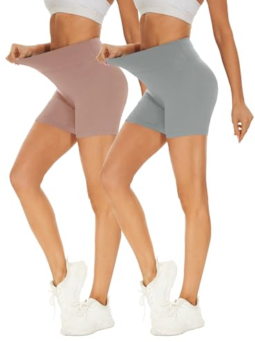 Missluck 2er Pack Radlerhose Damen Hohe Taille Kurze Sporthose Shorts Sommer Leggings Blickdicht Hotpants Unter Kleider für Yoga Sport, S-M, Hellgrau/Hautfarbe
