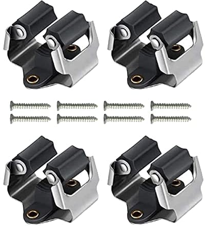 JIANGCHA 4 Pieces Mop Wall Mounted Clips Mop Broom Holder Tools Mop Wall Mounted Hangers with Screws for Kitchen Bathroom Workroom Balcony Closet Basement