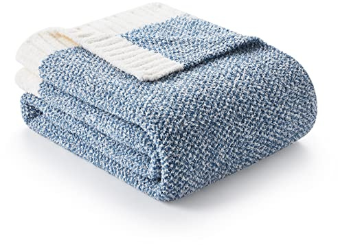 Snuggle Sac Blue Throw Blankets for Couch, Reversible Super Soft Warm Blankets Cozy Knit Blanket Fuzzy Plush Throws for Sofa, Bed, Gift, Heather Blue, 50 x 60 inches