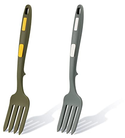 2 Uds Tenedor de Cocina Silicona Tenedores Flexibles Resistente al Calor Multifuncional Antiadherente Tenedor para Mezclar para Cocina Revolver Mezclar Hacer Puré (Gris Verde, Verde Oscuro)