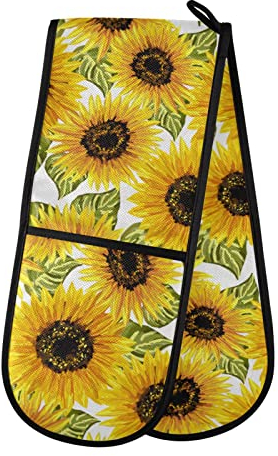 Double Oven Glove Flower Sunflower Floral Heat Resistant Double Ovens Mitt Modern Cooking Gloves Potholders