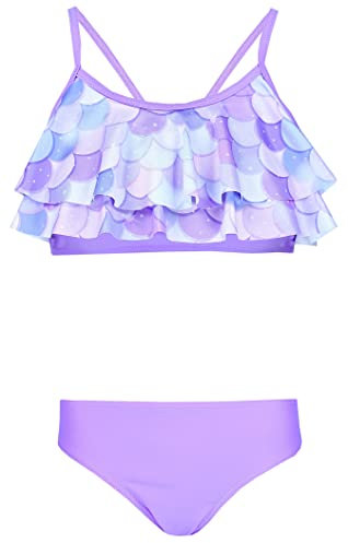 Aquarti Girls Costume da Bagno Bustier Bikini Set Bambine e Ragazze Due Pezzi, 030F con Volant/Sirena/Viola/Porpora, 122