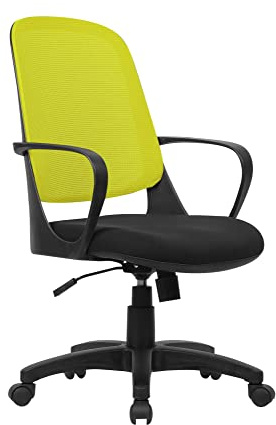 Dmora - Stuhl mit Rädern Coffs, Netzarbeitsstuhl mit Armlehnen, ergonomischer Bürositz, 61 x 60 x 99/108 cm, Schwarz und Gelb