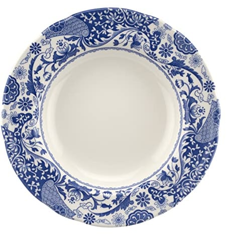 Spode BRO0210 Brocato Set of 4 23cm Rimmed Soup Plates, Blue & White