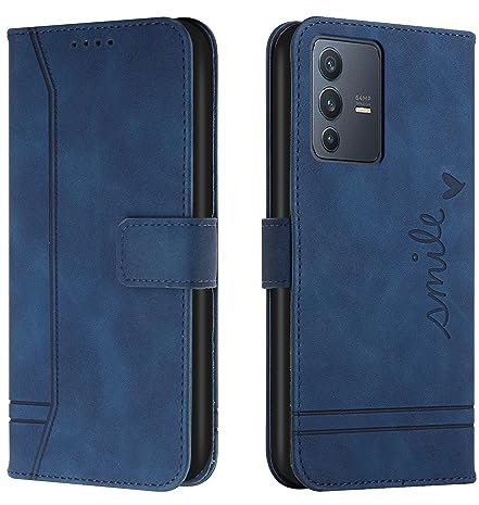 Lihondar Kompatibel mit Vivo V23 5G Hülle, Handyhülle Vivo V23 5G, Leder Klappbar Schutzhülle Tasche Wallet mit Brieftasche [Standfunktion] Cover Flip Case Klapphülle (Blau)