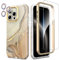 SHEDEER 4-in-1 iPhone 15 Pro Max Case with Screen Protector + Bumper & Camera Protector | Military-Grade Shockproof 360° Protection, 15 Pro Max Case Glossy Fade-Resistant Pattern Design (Beige)