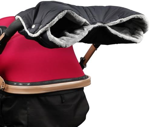 Kinderwagen Handwärmer Winter Handschuhe Verdicktes Fleece-Futter Handmuff Wasserfest Winddicht Universelles Zubehör für Kinderwagen Buggy, Schwarz