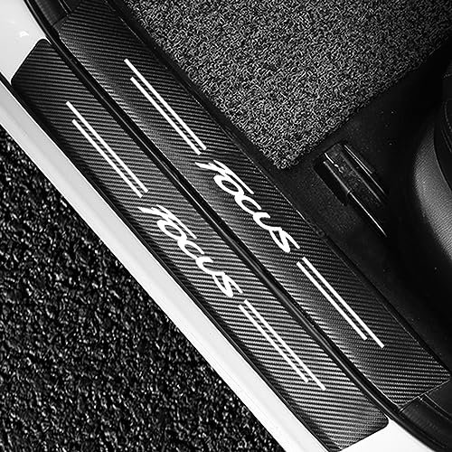 Symilov 4 Piezas Protector de Umbral de Puerta de Coche para Fo-rd Focus, Ajuste del Umbral del Pedal de Desgaste Placa de Protección Accesorios, Fibra de Carbon,Black