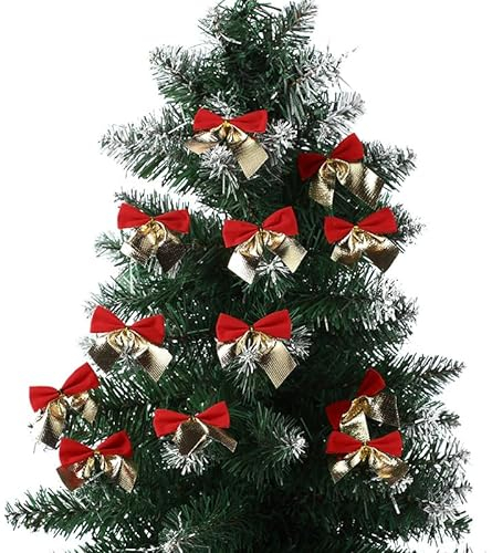 SYSUII 20 Stück Weihnachtsschleifen Kleine Weihnachtsbaum Bögen Weihnachtsbaum Schleifen Deko Weihnachtsbaumschmuck Schleifen Hänge Deko für Weihnachtsbaum Weihnachts Schleife für Geschenk -Rot Gold