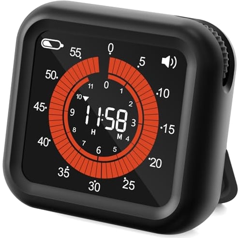 MeesMeek Digital Visual Timer - Max 11H 59M Rechargeable Countdown With VA Display, Clear Digits, Adjustable Volume and Brightness, Magnetic for Kitchen, Classroom, Office (Black)