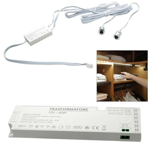 Vetrineinrete® Kit 2 sensori interruttore per strip led armadi mobili sensore per luci con alimentatore 12V 24V 60 watt