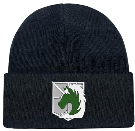 xhomeshop Attack On Titan Cute Beanie Hat Kawaii Winter Strickmütze für Jungen Mädchen Eren Yeager Cap Slouchy Winter Survey Corps Strickmützen Bobble Hat Cuff Knit
