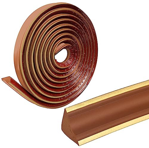 5M Flexible Zierleiste Selbstklebend Caulk Strip Deckenleisten PVC Dreieck Wandleiste Deckenkanten Fliesenkantenleiste für Wandkanten,Dichtungs Zierleisten Schrank 38 * 26mm (Braun mit Gold)