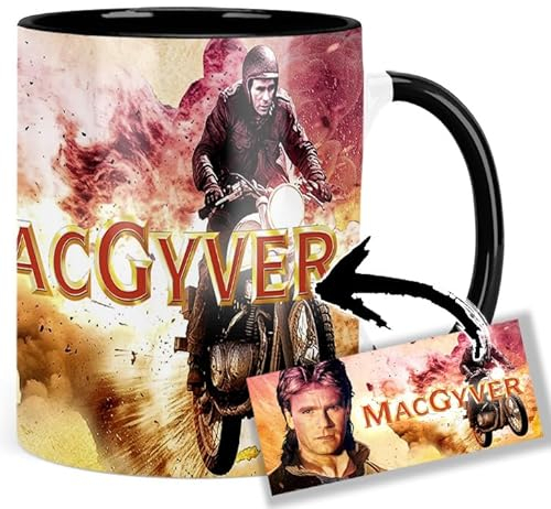 MacGyver Richard Dean Anderson Tasse Innen & Henkel Schwarz Keramikbecher Mug
