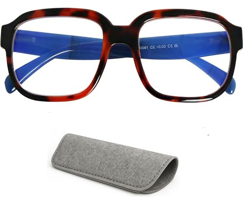 Stilvolle Vintage Blaufilter Dicker Rahmen XL großen kratzfesten Gläsern, Gratis Etui, Kunststoff Brillengestell (Leopard Braun), Blaulichtfilter Brille Damen und Herren +1.0 Dioptrien
