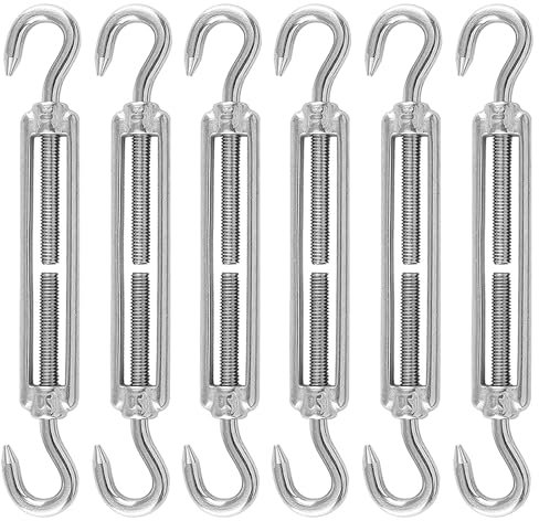 6 Stück Spannschloss Seilspanner, 304 Edelstahl Verstellbare Spannschloss Haken CC, Spannhaken für Seil, Spannhaken für Markisen oder Wäscheleinen (Silber)