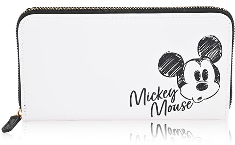 Fast Forward Disney Minnie Mouse Geldbörse Damen - PU-Leder Handgelenk-Geldbörse für Frauen - Mickey Handgelenktasche, Weiss/Opulenter Garten, Kompakt