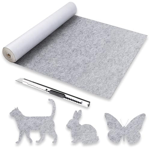 Filz Selbstklebend Meterware, 220x40cm Filzgleiter Selbstklebend, 2mm Dicke Klebefilz, Adhesive Filzmatte Grau für Geschenkboxen, Bilderrahmen, Stühle, Sofas, Cup Mat und Box Liner