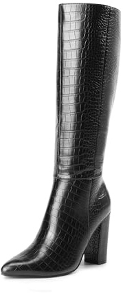 DREAM PAIRS Knee High Boots Women Chunky Heel Pointed Toe Tall Boots for Women Side Zipper Long Boots