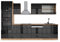 Vicco Küchenzeile R-Line, Anthrazit Hochglanz/Goldkraft Eiche, 300 cm mit Hochschrank, AP Eiche