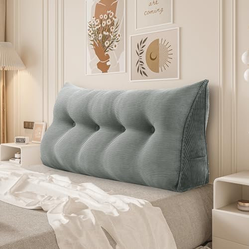 BNCKTRD Rückenkissen Lesekissen für Bett und Couch, Rückenlehne Kopfende, Dreieckiges Sofakissen Bücherkissen, Wandkissen für Bett, mit maschinenwaschbarem Kissenbezug Kordsamt Grau 140cm