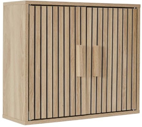 PAJAN - Armoire Murale 2 Portes Effet Bois avec Tasseaux