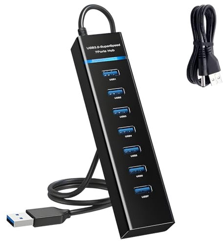 BlueXP Hub USB 3.0, 7 Porte Multi Hub USB 3.0 Alimentato con Cavo da 120cm Distributore USB Sdoppiatore Usb Hub per PC Laptop MacBook Pro