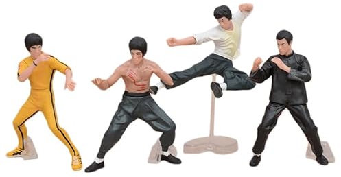 LINGTAOM Bruce Lee, 4-teiliges Set, chinesische Kung-Fu-Szene, 10 cm, PVC, Desktop-Ornament, Sammlerstücke