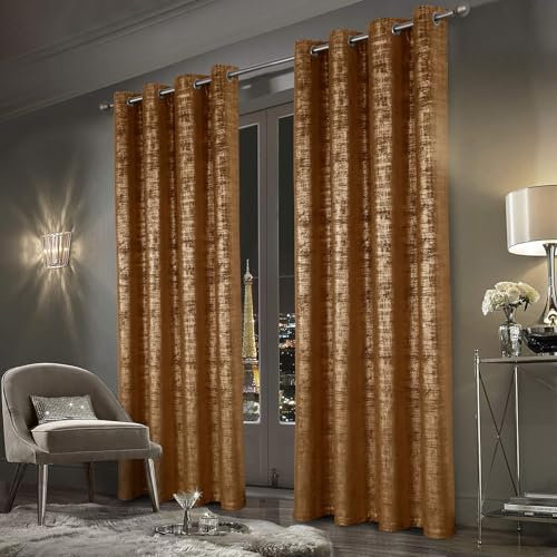always4u 100 % Verdunkelungsvorhänge aus goldfarbenem Samt, wärmeisolierend, weicher und knitterfreier Stoff, doppelter Vorhang mit Ösen, für Schlafzimmer, Wohnzimmer, Küche, Karamell, 140 x 260 cm, 2