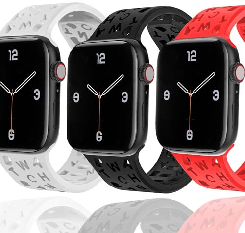 Compatible with Apple Watch Band 38mm 40mm 41mm 42mm 44mm 45mm 46mm Series SE 3 4 5 6 7 8 9 10,Soft Silicone Sport Wristband for iphone Watches Strap,Waterproof (3Pack)