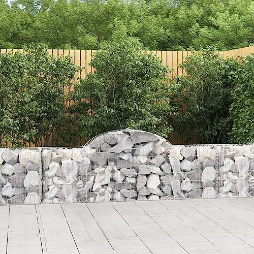 Hovothy Gabione mit Hochbogen Steinkorb Drahtkorb Gartenmauer Steinwand Gabionen Zaun für Mauersteine Gabionenkörbe Gabionenwand Gabionenkorb Silber 200x30x80 cm Verzinktes Eisen