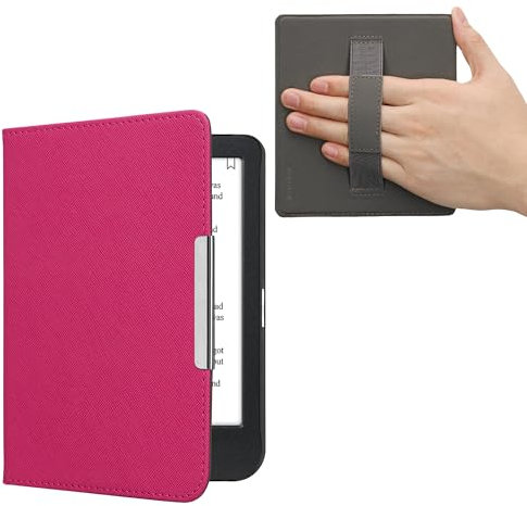 kwmobile Étui Compatible avec Kobo Clara BW/Colour Coque - Étui à Rabat magnétique Tablette eReader Similicuir avec Sangle - Rose Fluo