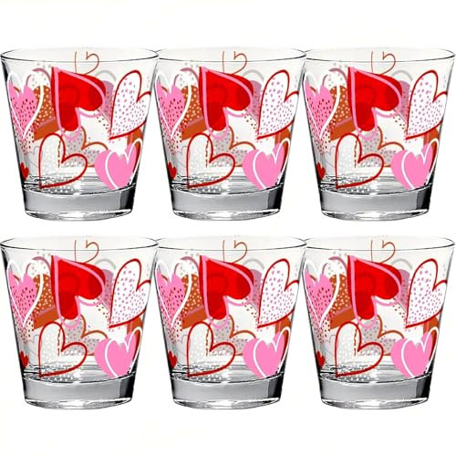 Sicignano | Bicchiere Acqua Nadia 250 ml Confezione da 6 Pezzi, Vetro Decorato Heart to Heart, Lavabile in Lavastoviglie, Adatto al Contatto con Alimenti