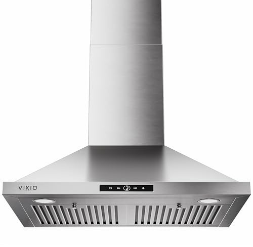 VIKIO HOME Wall Mount Range Hood 30 inch, 580 CFM, Ducted/Ductless Convertible, Stainless Steel Kitchen Vent Hood with 3-Speed Fan and LED Lights