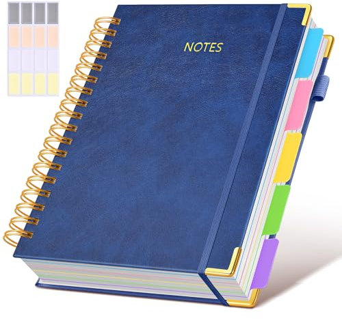 Taccuino a spirale con copertina rigida con divisori rimovibili, 300 pagine in pelle, 5 soggetti, a righe, 20,3 x 25,4 cm, grande, formato B5, per lavoro, scuola, appunti, diario a righe per donne,