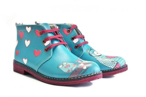 GOBY Damen-Stiefeletten – handgefertigte vegane Lederstiefel mit Bomberg-Druck – bequem, stilvoll, leicht, langlebig, mehrfarbiges Finish – Freizeitschuhe für Damen, eule, 5.5 Narrow
