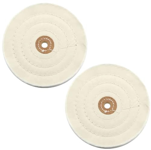2 PCS Bench Grinder Polisher Cotton Buffing Polishing Wheel 6 inch for Bench Grinder with 1/2 Arbor Hole 50 Ply White Fine Cotton for Wood Metal Jade Jewelry Drill Polishing Kit