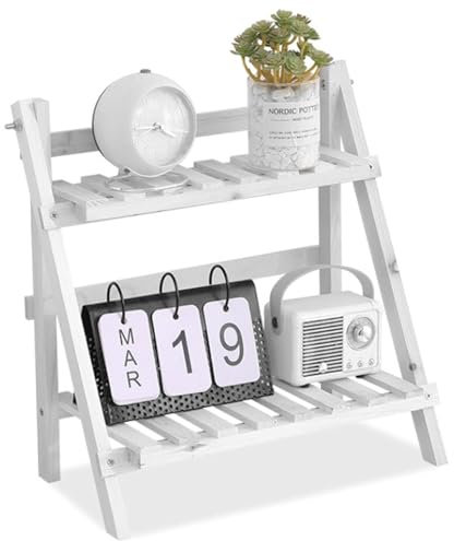 Plant Shelf Indoor 13x7x14'' Thickened Double-Layer Folding Plant Stand Space-Saving Ladder Plant Stand with Grid Partition for Table Storage Decoration Ladder Plant Stand Foldable Shelf Plant Shelf F