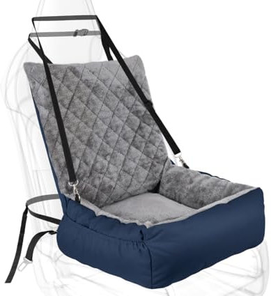 SIVEIS Hunde Autositz für Kleine/Mittelgroße Haustiere – Kuscheliges Plüschbett mit Aufbewahrungstasche, Kratzfester Sitz für Rück und Vordersitz, Inklusive Anschnallgurt, Blau
