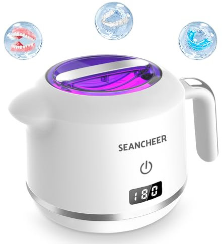 Ultraschallreinigungsgerät 48000Hz Ultraschallreiniger | 24W | 180ML | Ultrasonic Cleaner mit UV Lampe Ultraschallbad für | Zahnersatz | Retainer | Aligner | Zahnschiene | Prothesen | Schmuck | (Weiß)