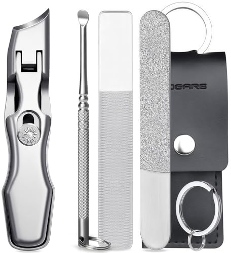 VOGARB Ingrown Toenail Clippers with Wide Jaw Slanted Blades, Safety Lock Ultra Sharp Toe Nail Clippers for Thick Nails for Seniors Men Adult, with Metal File, Glasss File, Earpick & Storage Case Set