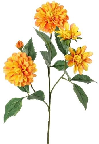 artplants.de Kunstblumen Zweig Dahlie QUINKA, orange-gelb, 70cm - Kunststoff Zweig