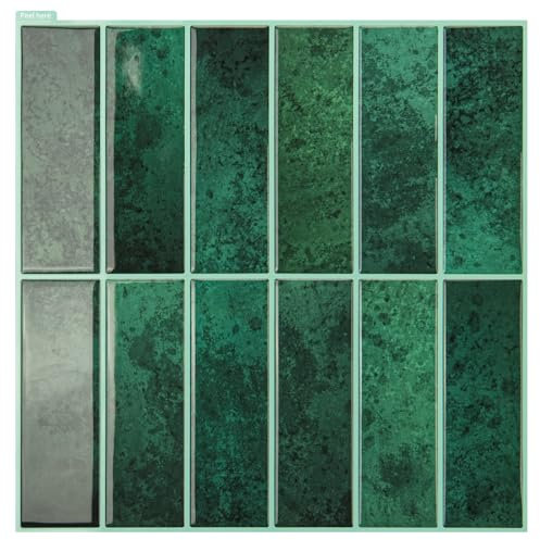 Art3d 10 fogli di piastrelle adesive da parete autoadesive, 30 x 30 cm, per cucina, bagno, soggiorno, colore: verde scuro