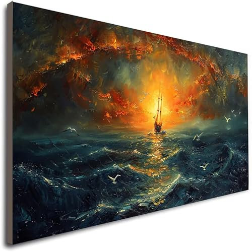 JEPGFOU Malen Nach Zahlen Ozean Malen Nach Zahlen Erwachsene, Paint by Numbers Boot Bastelset Erwachsene Frauen mit Pinseln und Acrylfarben für Deko Schlafzimmer, Geschenke 80x160CM (Ohne Rahmen) N-Y