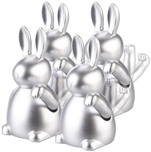infactory Hasen Figuren: 4er-Set Winke-Hasen, 20 cm, Batteriebetrieb, EIN/Aus-Schalter, silbern (Winkender Hase, Winkende Osterhaasen, Ostern)