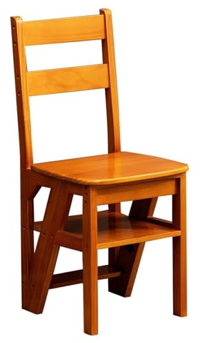 Silla plegable de 4 niveles, taburete convertible de madera, escalera y asiento 2 en 1, plegable, multiusos para el hogar, cocina, oficina, sala de estar (marrón, 39 x 46 x 90 cm)