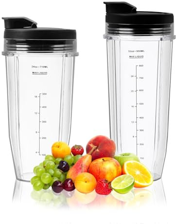 2 vasos Blender, piezas de repuesto para licuadora Ninja, tazas de 24 oz y 32 oz con 2 cubiertas, piezas de repuesto para vaso de licuadora Ninja Mixer repuestos contenedores, compatible con la serie