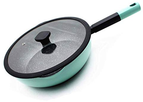 GAOAZHEN Wok - Padella Wok Antiaderente anodizzata Dura con Coperchio, Manici Blu Wok | Padella Antiaderente con Manico in Acciaio temprato