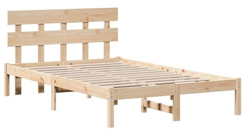 vidaXL Natur Kiefer Bettgestell mit Kopfteil 120x200 cm Massivholz für Schlafzimmer Modern Einfache Montage Kein Boxspring nötig Plattform Einzelminimalistisches Holz